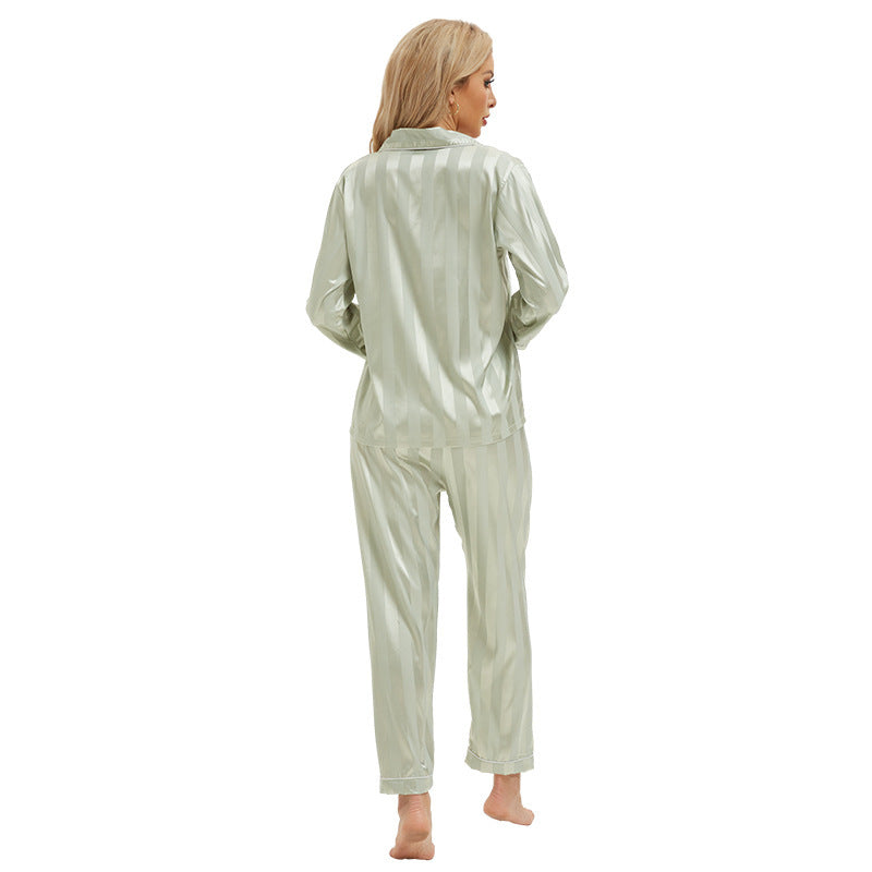 Artificial Silk Bold Stripes Long-sleeved Home Wear European And American Style Pajamas Plus Size -