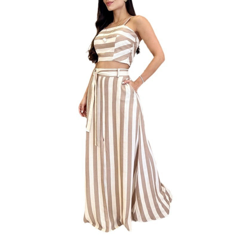 Striped Print Younger Skirt Suit Women -