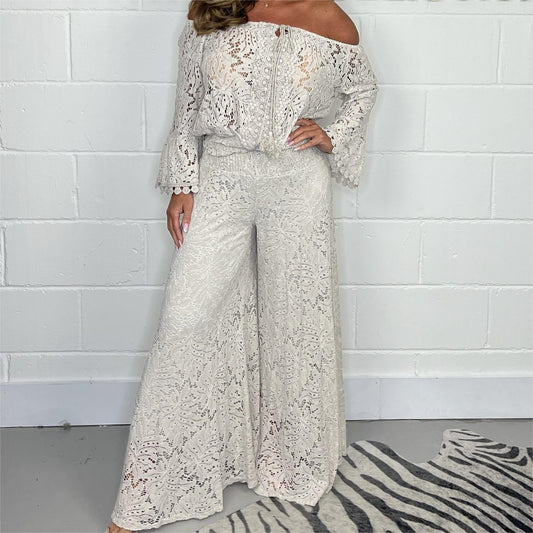 Lady's Lace Blouse Pants Fashion Suit -
