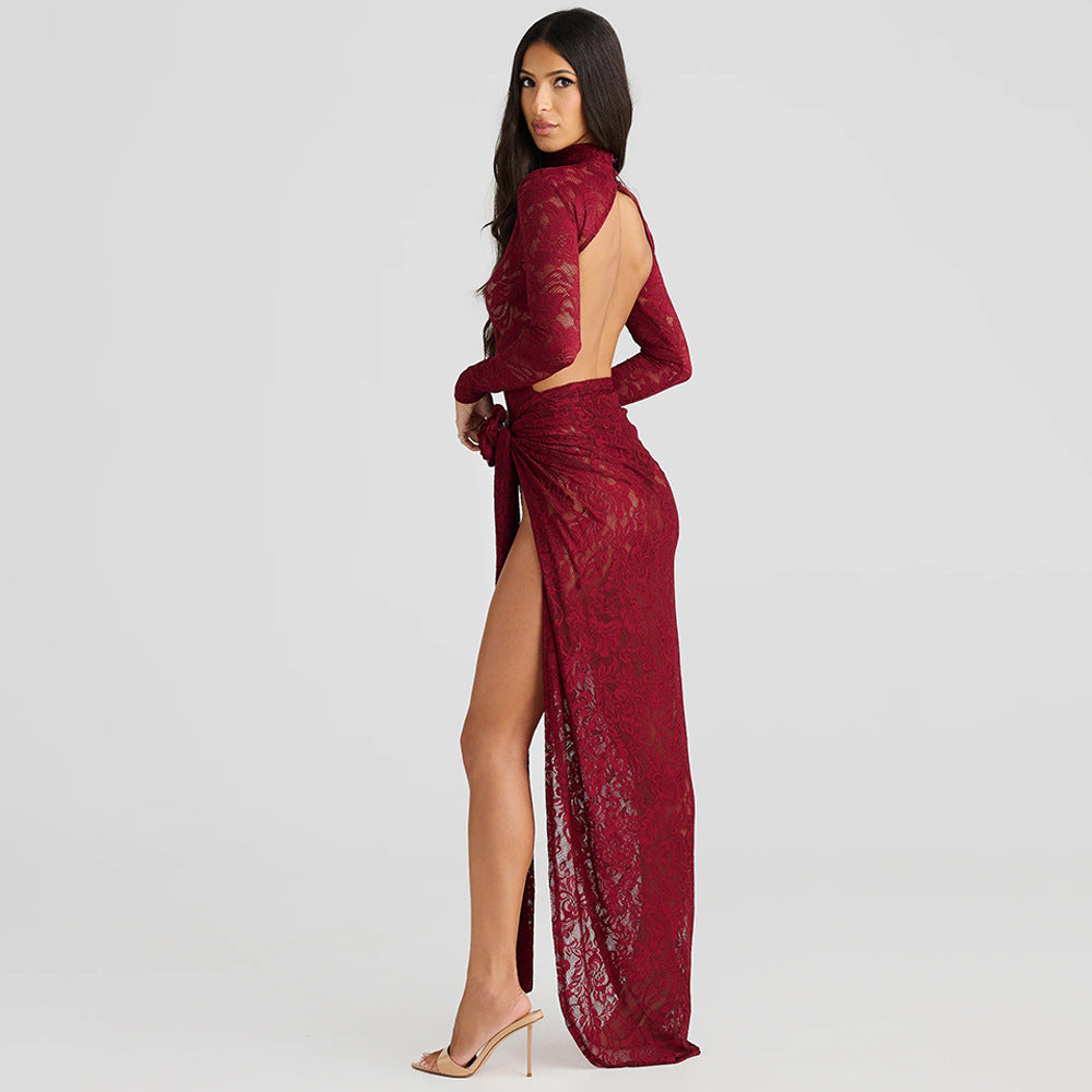 Slim-fit See-through Two-piece Half Turtleneck Bare Back -