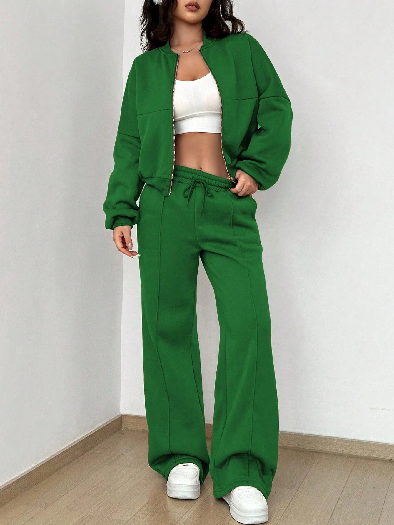 Zipper Slim Fit Elastic Two-piece Suit For Women -