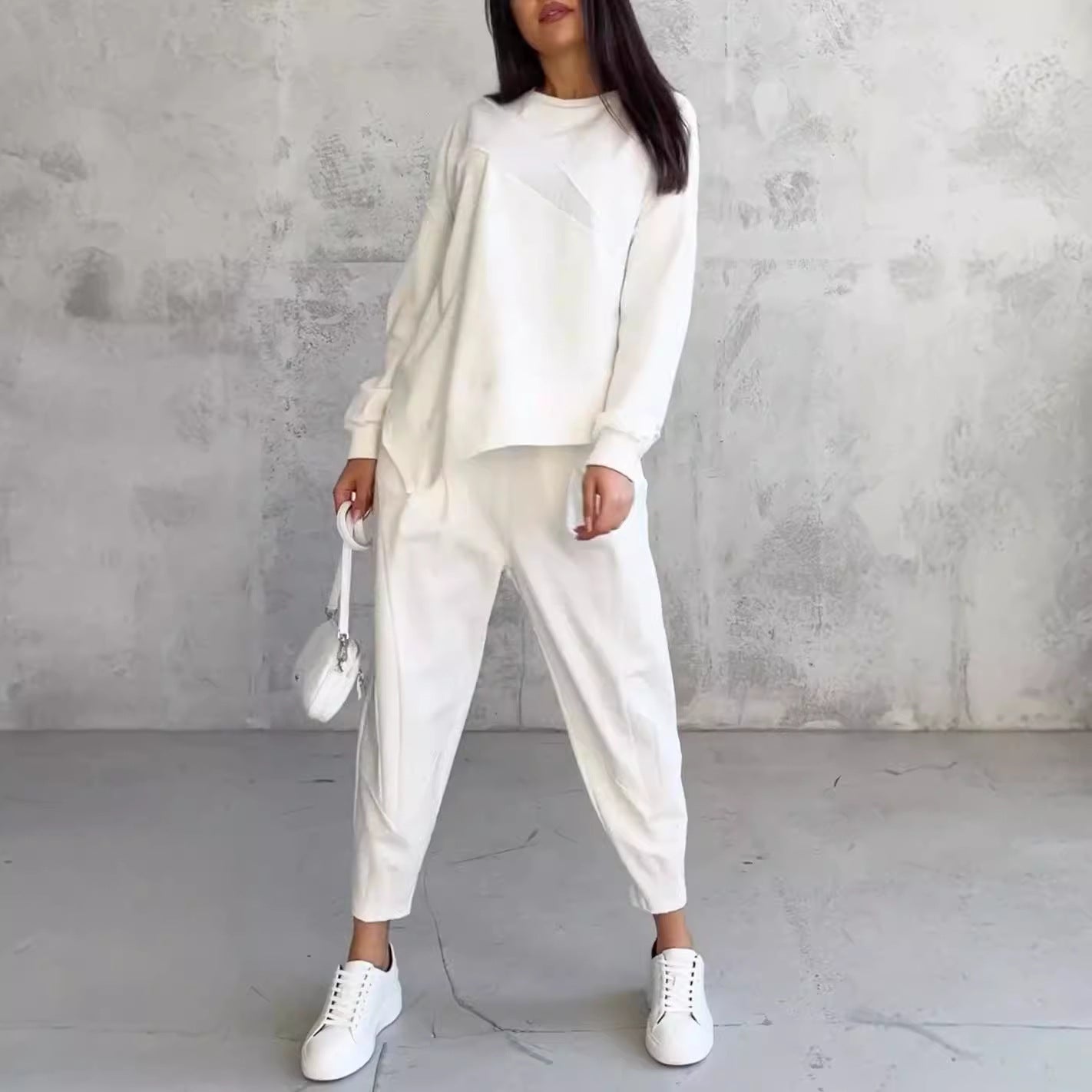 Women's Round Neck Loose And Irregular Long-sleeve Sweater Set -