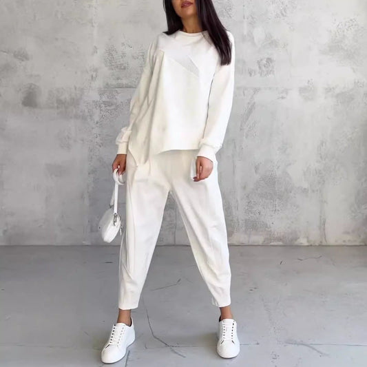 Women's Round Neck Loose And Irregular Long-sleeve Sweater Set -