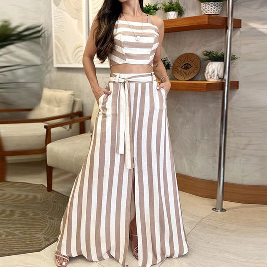 Striped Print Younger Skirt Suit Women -