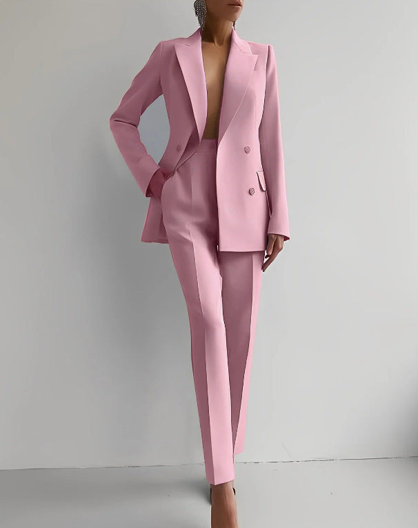 Casual Suits Fashion Long Sleeve Single-breasted Jacket Top And Slim Fit Trousers Women's Business Suits -
