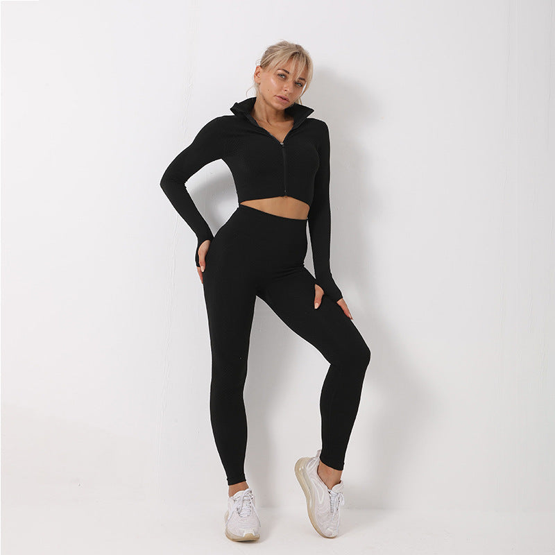 Set Fitness 3 Piese Seamless - Top Crop, Bustier Sport & Leggings, Confy Premium -