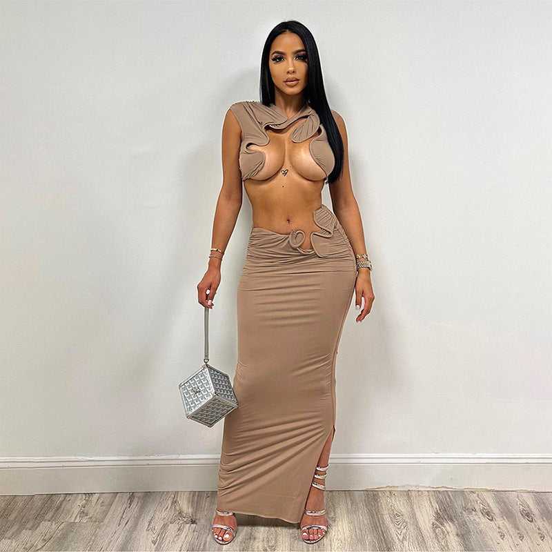 Fashion Trend Hollow-out Navel Sleeveless High Waist Suit -