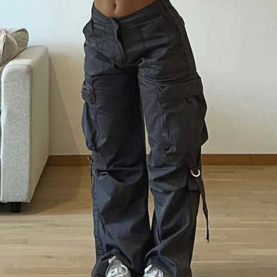 Simple Loose Low Waist Straight Casual Wide Leg Pants -