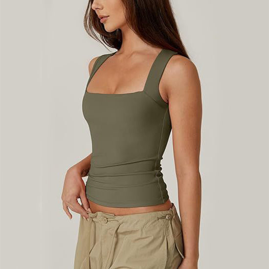 Top Scurt Feminin, Guler Pătrat -