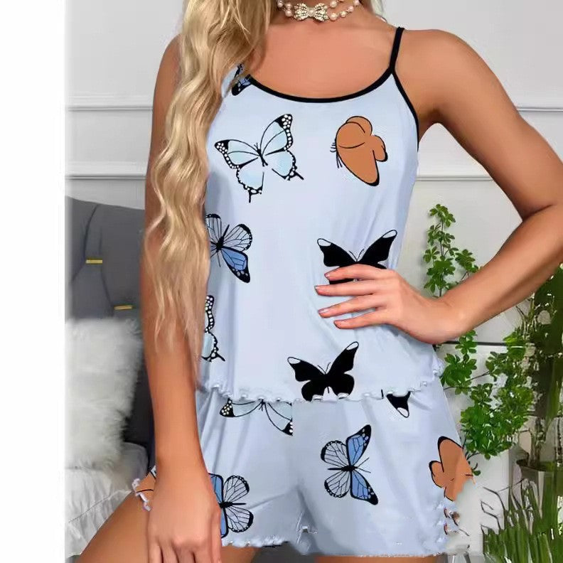 European And American Butterfly Print Pajamas Suit -