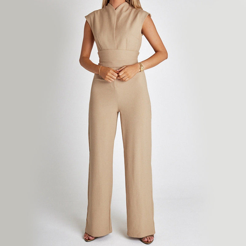 Combinație Elegantă Vară - Sleeveless, Pantaloni Fluizi, Overalls Casual -