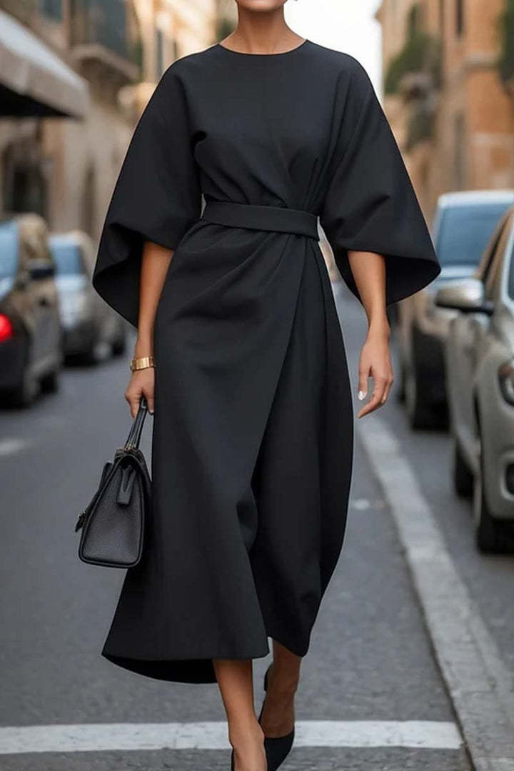 Loose Batwing Sleeve Dress Fashion Waist-tighted Solid Color Elegant Dresses For Women Clothing -