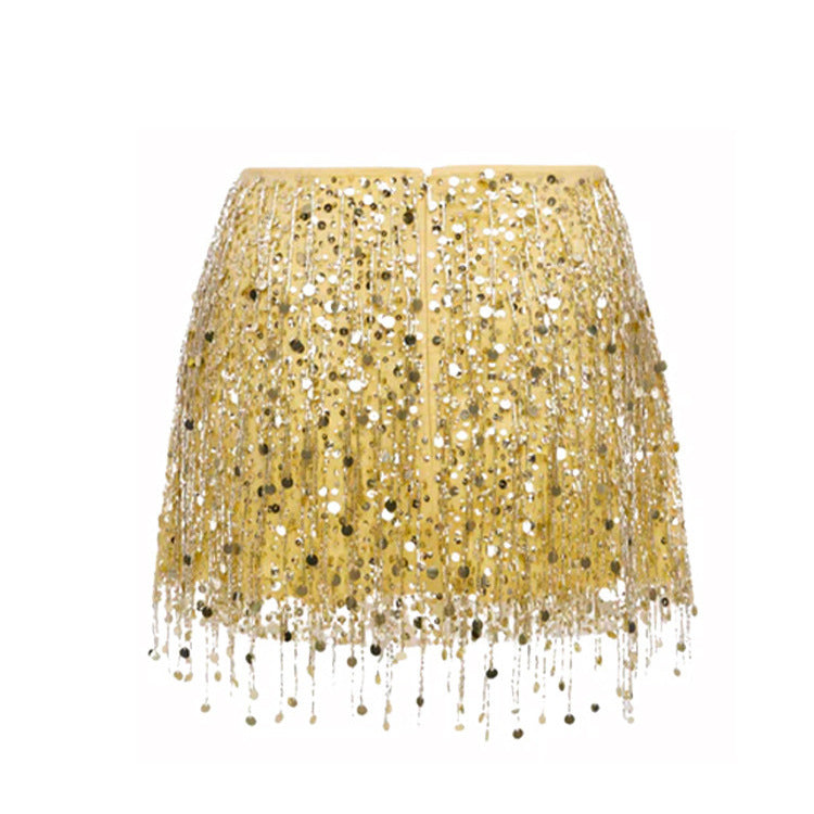 Tassel Sequins Crystal Beads Short Skirt Overall Dress Set -