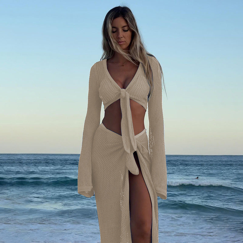 Coat European And American Beach Seaside Sexy Lace-up Skirt Suit -