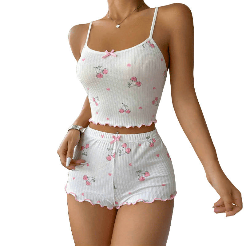Summer Suspender Elastic Shorts Pajamas Women's Suit -