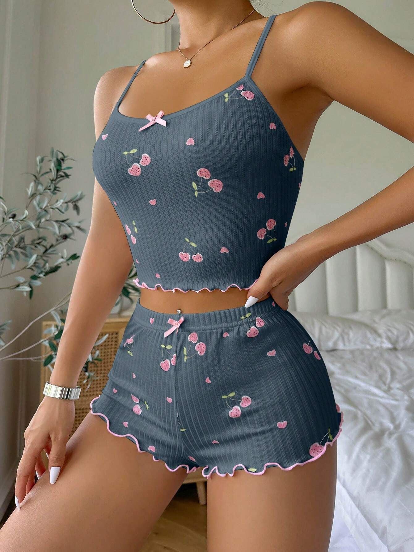 Summer Suspender Elastic Shorts Pajamas Women's Suit -