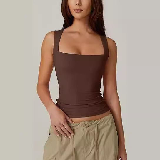 Top Scurt Feminin, Guler Pătrat -