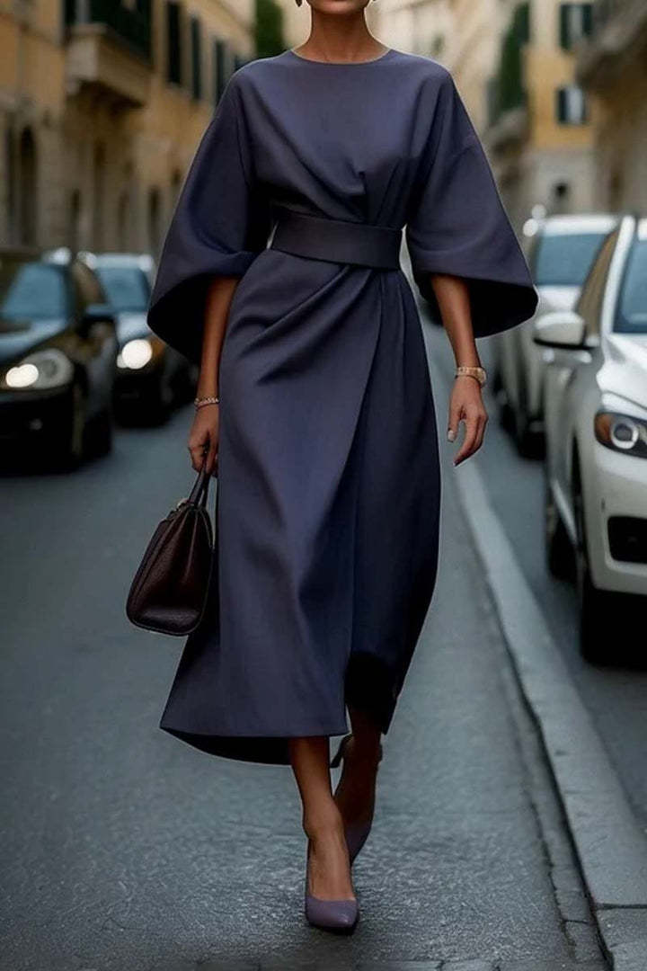 Loose Batwing Sleeve Dress Fashion Waist-tighted Solid Color Elegant Dresses For Women Clothing -