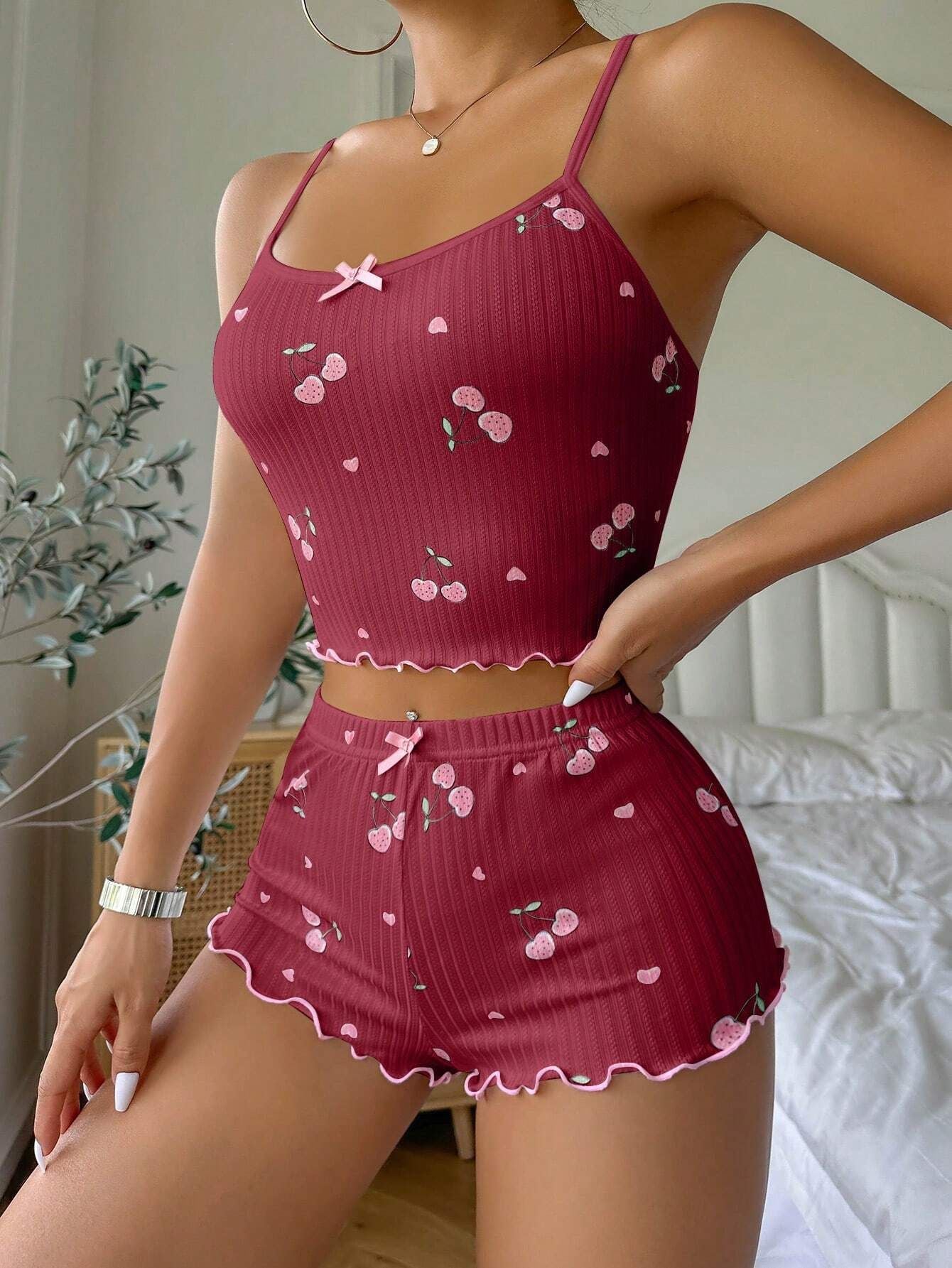 Summer Suspender Elastic Shorts Pajamas Women's Suit -