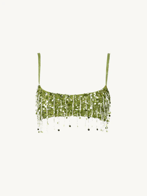 Tassel Sequins Crystal Beads Short Skirt Overall Dress Set -