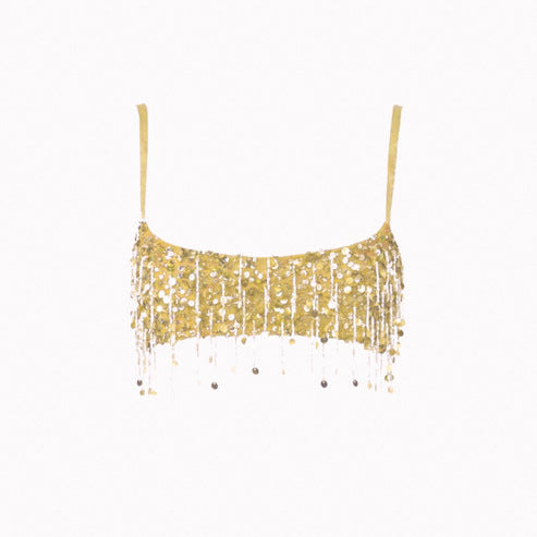 Tassel Sequins Crystal Beads Short Skirt Overall Dress Set -