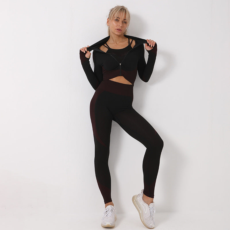 Set Fitness 3 Piese Seamless - Top Crop, Bustier Sport & Leggings, Confy Premium -