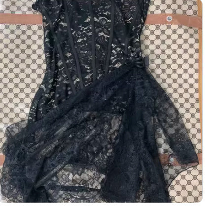 Rochie de Seară din Dantelă - Șireturi Reglabile, Spate Liber -