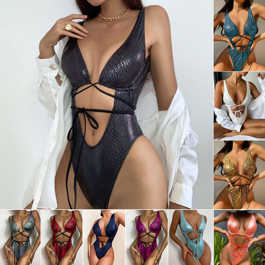 Women's Bikini One Piece Swimsuit Strappy Lace Up Swimwear Bathing Suit -
