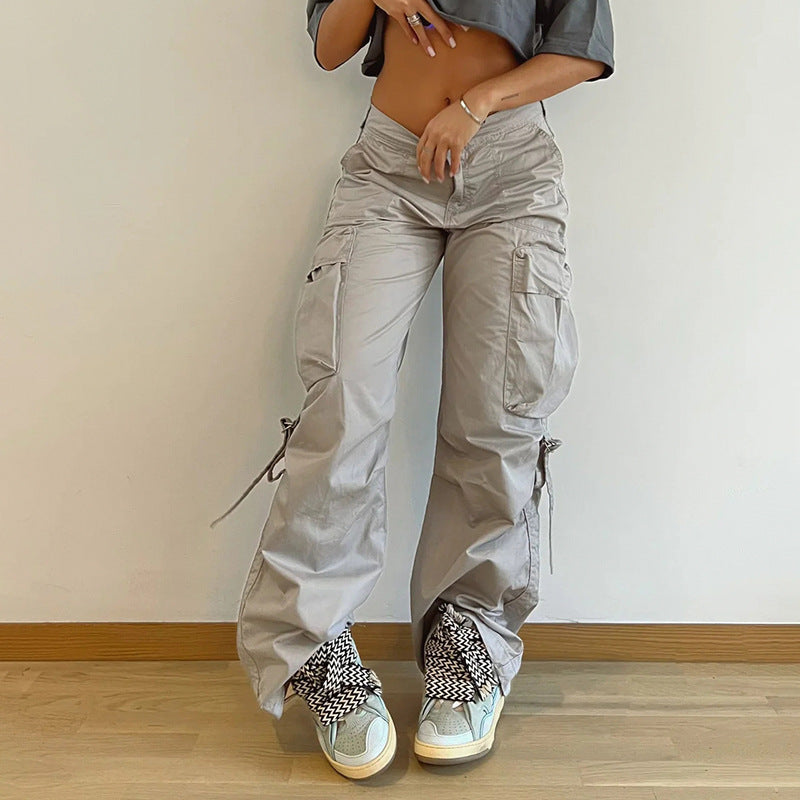 Simple Loose Low Waist Straight Casual Wide Leg Pants -
