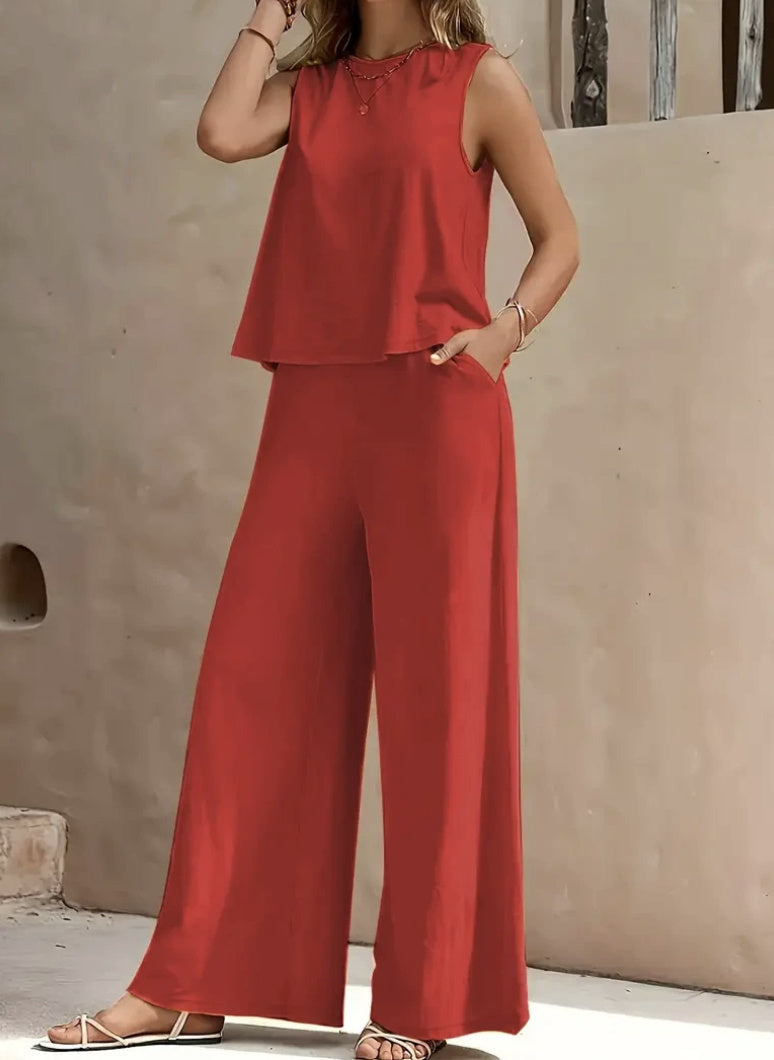Solid Color Casual Loose Pants Sets For Women Elegant Spring Summer Women's Two Pieces Suit Full Trouser Set Female Outfit Clothes -