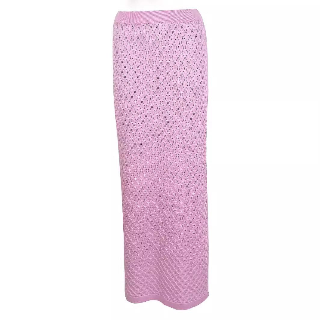 Women's Knitted Beach Short Show Belly Backless Camisole Long Skirt Two-piece Set -