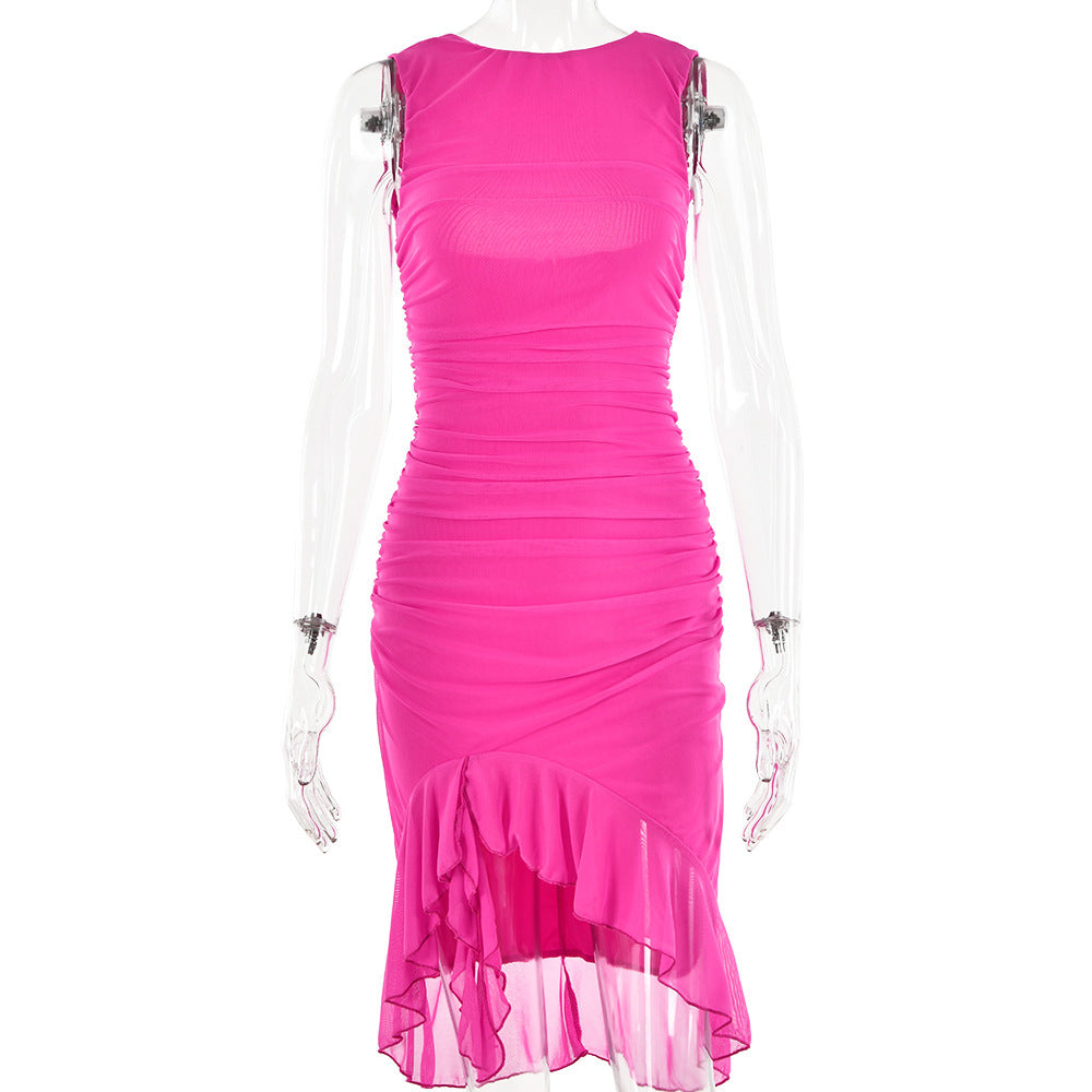Rochie Party Silueta Skinny - Fără Mâneci, Vară 2025, Club Dresses, Culori Uni -