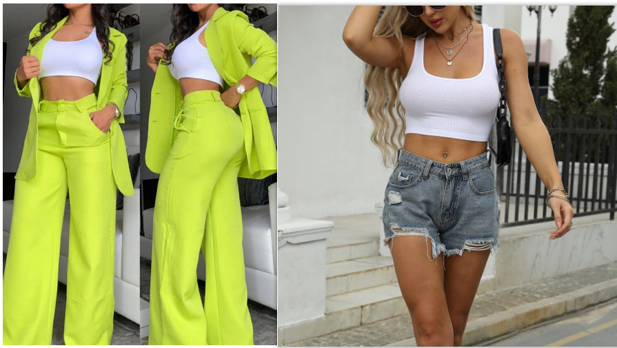 Pure Color Split Sleeve Lapel Suit Straight-leg Pants Suit Women -