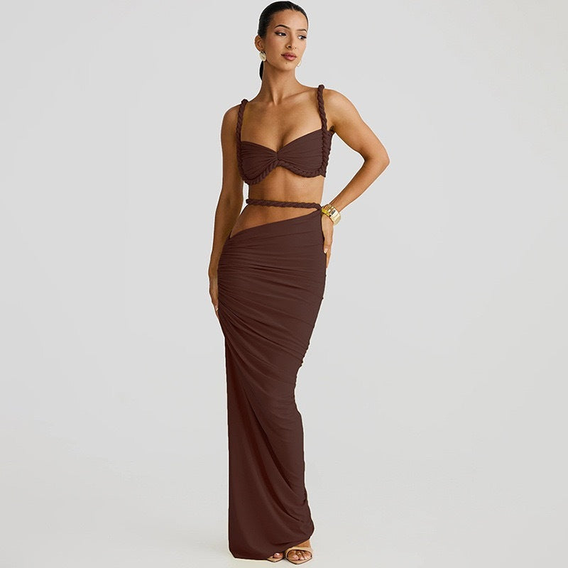 Backless Halter Suspender Sheath Skirt Two-piece Suit -