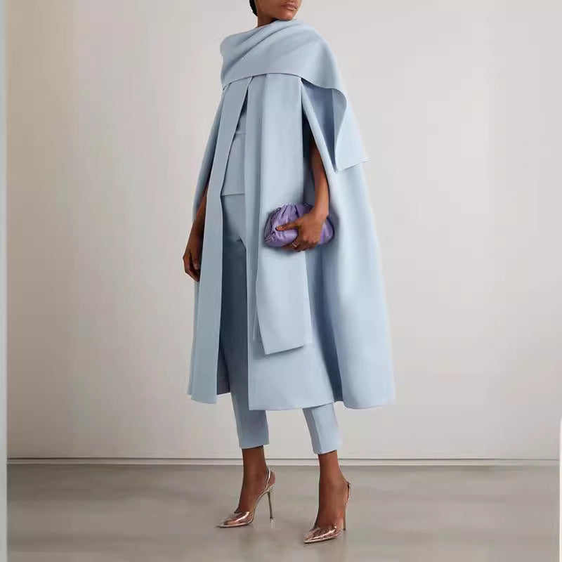 Solid Color Cap Sleeve Round Neck Two-piece Trousers Suit -