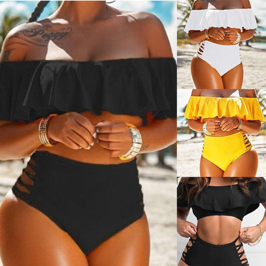 New Split Swimsuit Off-shoulder Ruffled Split Beach Bikini -
