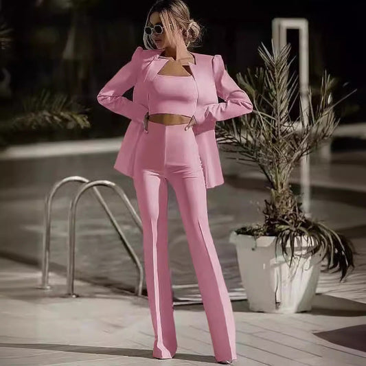 European And American Fashion Commute Midriff-baring Solid Color Suit Suit -