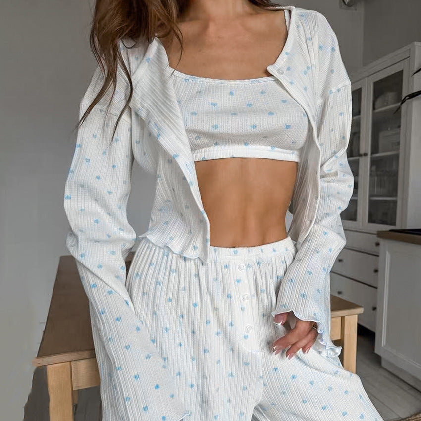 Knitted Heart Printing Comfortable Pajamas Women's Underwear -