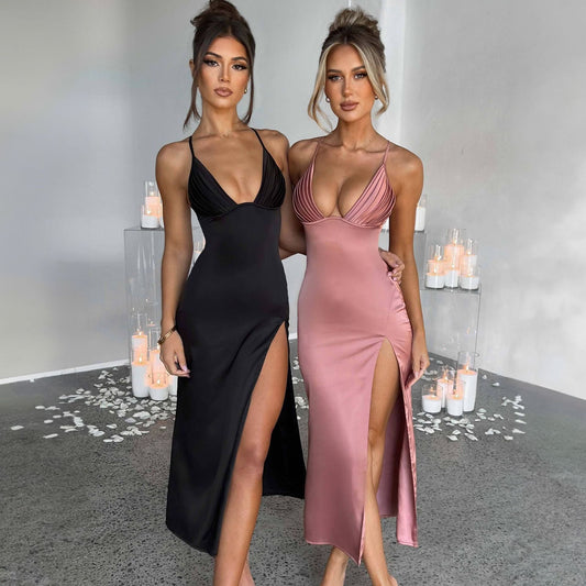 Rochie Bodycon de Seară - Bretele Spaghetti, Decolteu V Adânc -