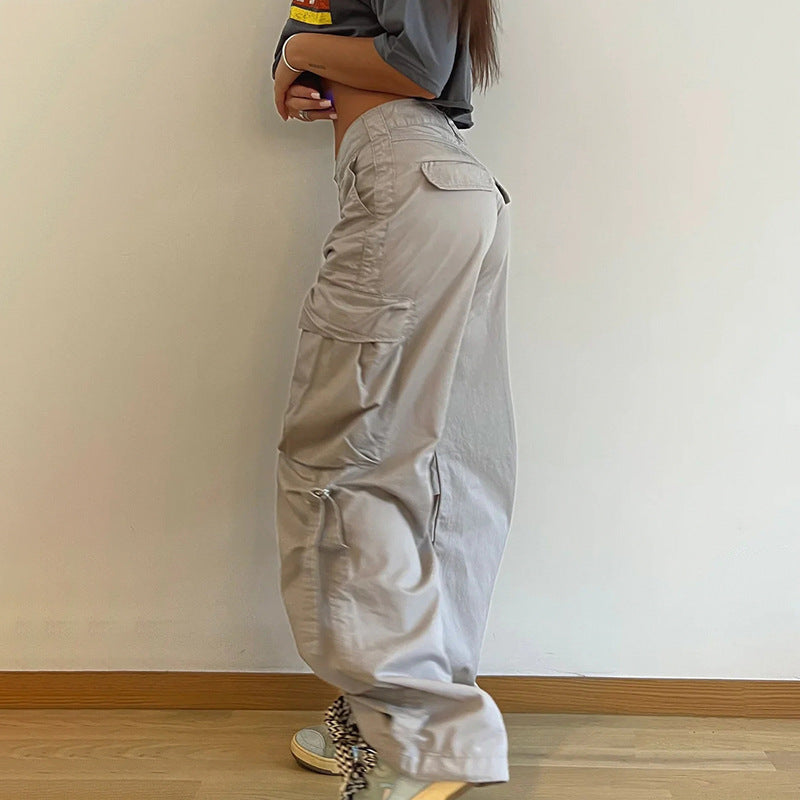 Simple Loose Low Waist Straight Casual Wide Leg Pants -