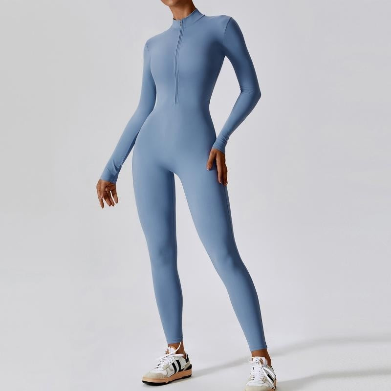 Set Sportiv Feminin: Jumpsuit cu Fermoar și Mâneci Lungi -
