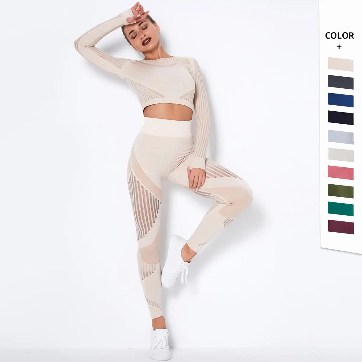 Set Fitness Seamless - Tricotat Premium, Mâneci Lungi, 4 Sezoane -