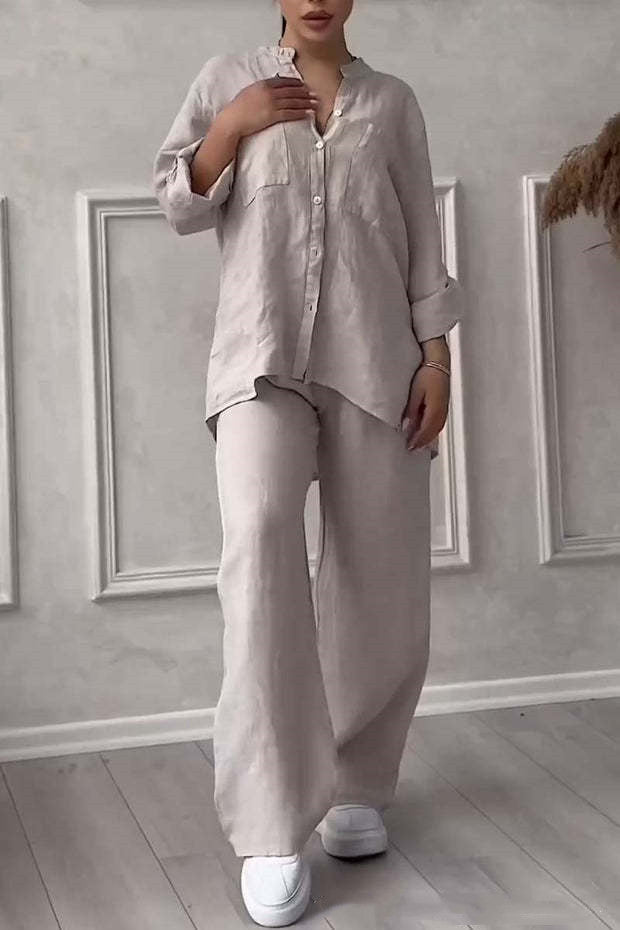 Women's New Stand Collar Long Sleeve Casual Top Two-piece Pants Pack -