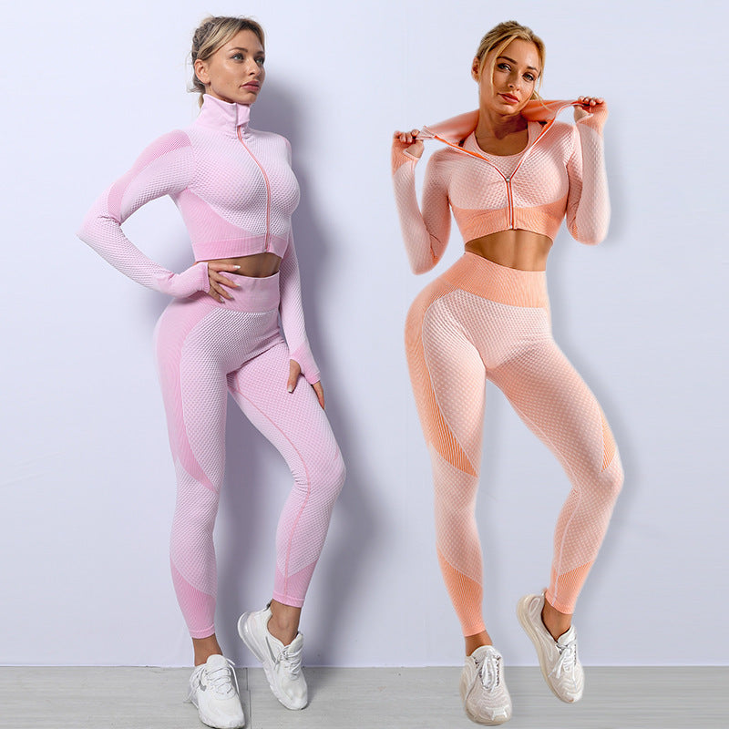 Set Fitness 3 Piese Seamless - Top Crop, Bustier Sport & Leggings, Confy Premium -