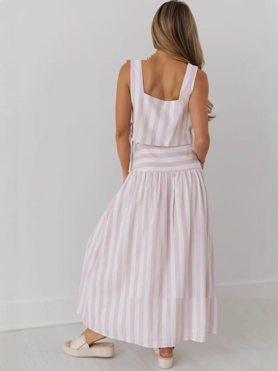 Women's Vacation Style Swing Skirt Mid-length Umbrella Skirt Suit -