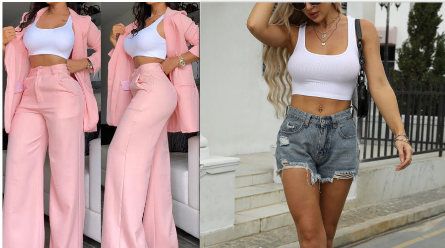 Pure Color Split Sleeve Lapel Suit Straight-leg Pants Suit Women -