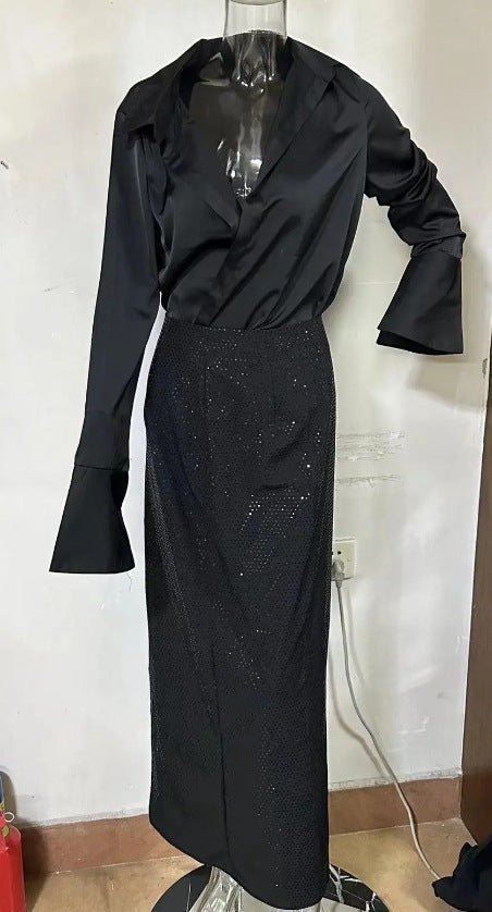 Heavy Industry Hot Diamond Split Wrap Hip Skirt Set -