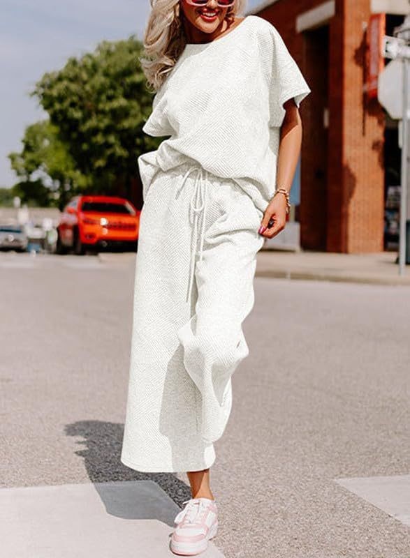 Solid Color Texture Casual Fashion Women's Wear Short-sleeved Trousers Two-piece Set -