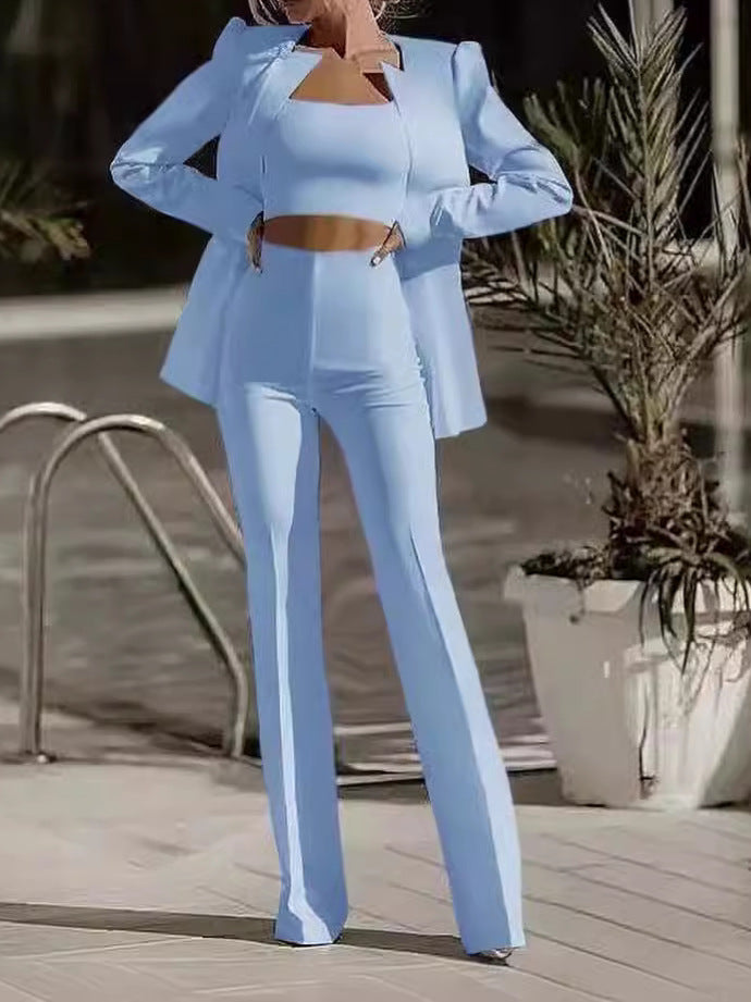 European And American Fashion Commute Midriff-baring Solid Color Suit Suit -