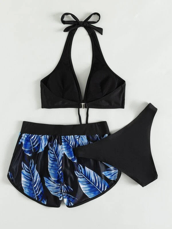 Set Bikini cu Shortși si Top - Print Tropical, Vară -
